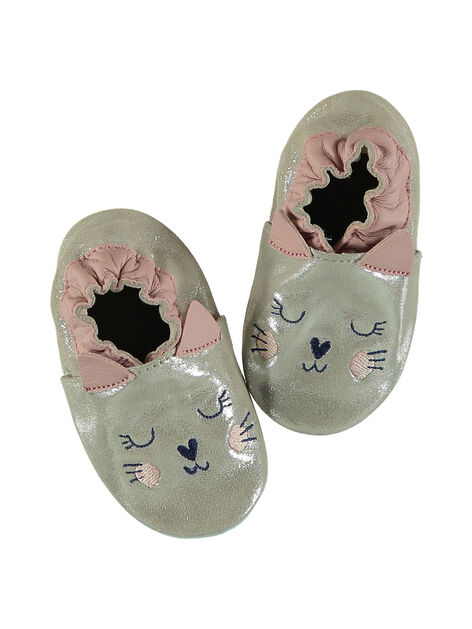 Vertbaudet Chaussons bébé Fille en Cuir Souple Beige Paillete